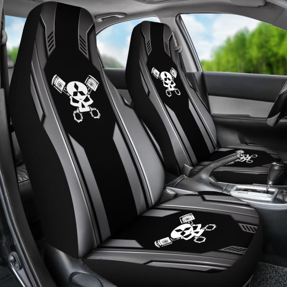 Black Themed Mechanic Skull Mitsubishi Car Seat Covers 210801 - YourCarButBetter