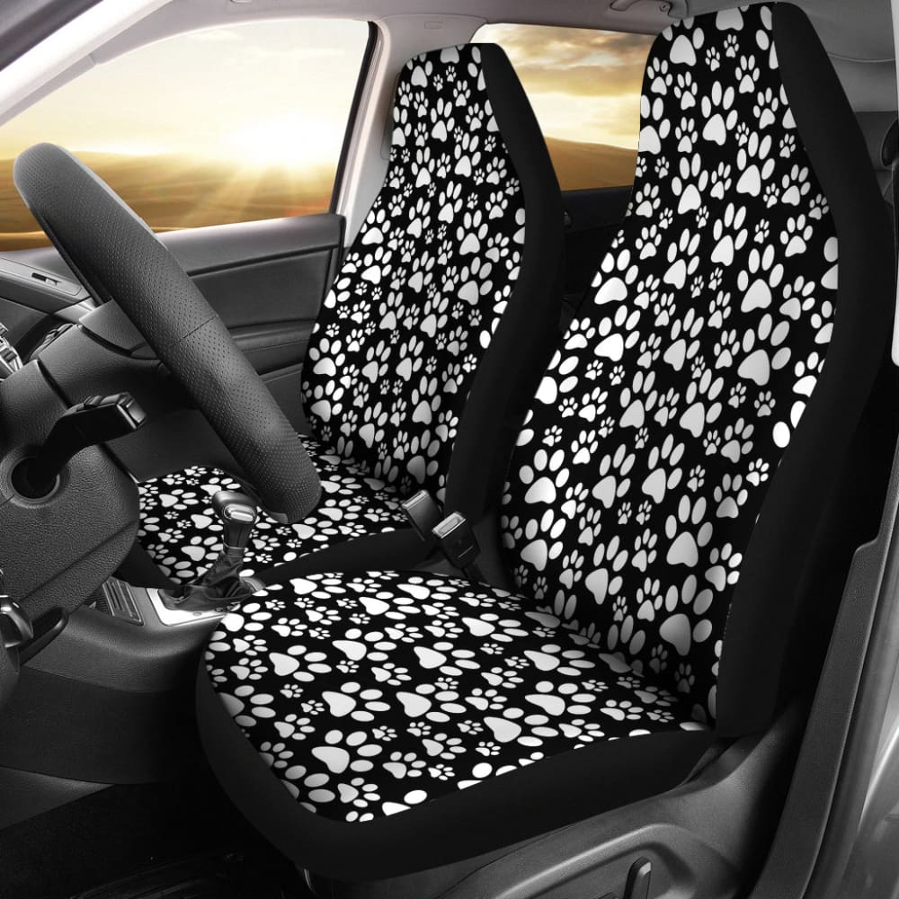 Black Themed Paw Print Car Seat Covers 211901 - YourCarButBetter