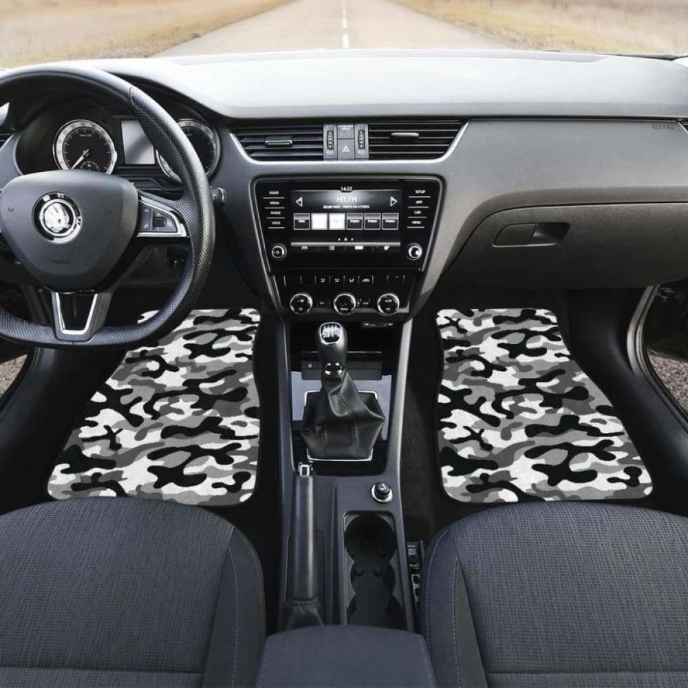 Black White Camo Camouflage Pattern Front And Back Car Mats 112608