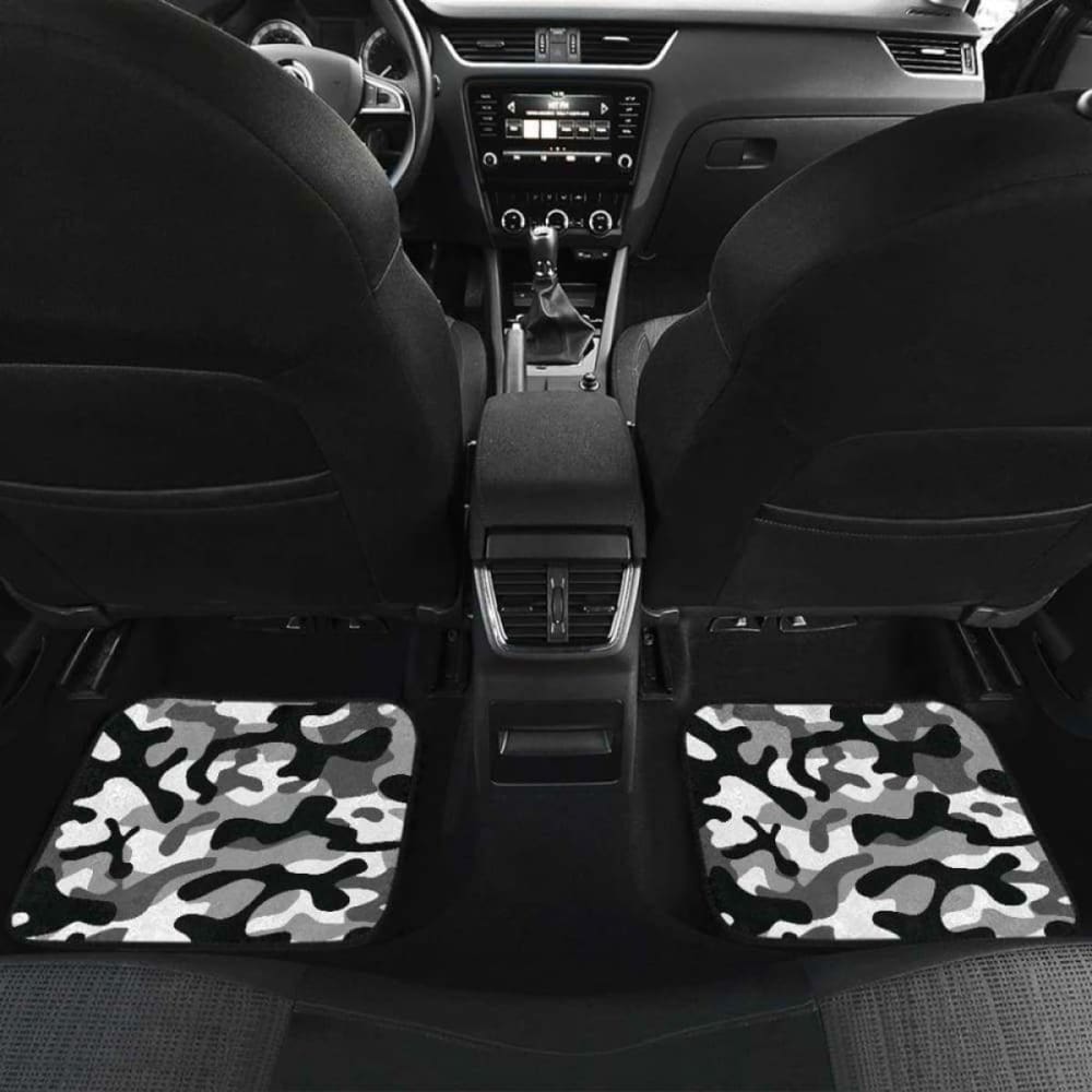 Black White Camo Camouflage Pattern Front And Back Car Mats 112608