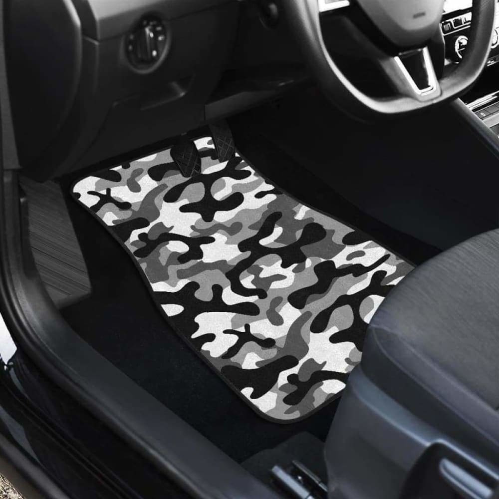 Black White Camo Camouflage Pattern Front And Back Car Mats 112608