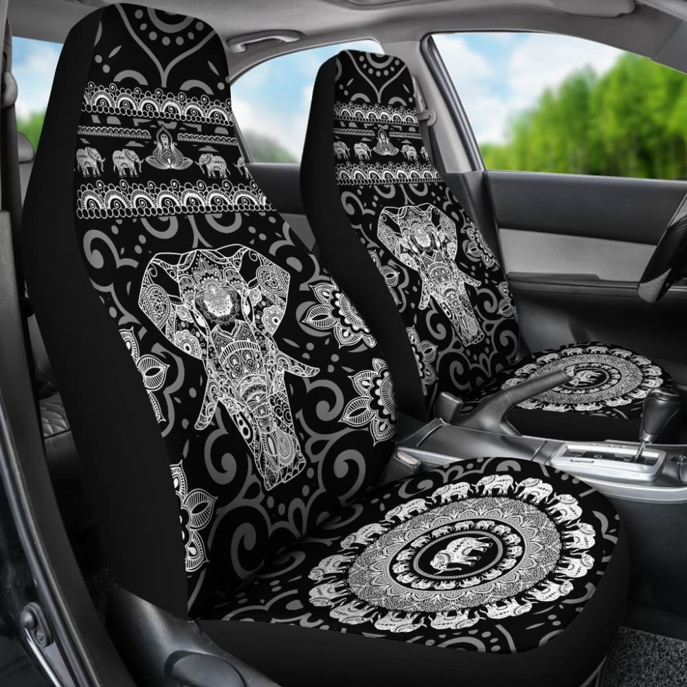 Black & White Elephant Car Seat Covers 101819 - YourCarButBetter