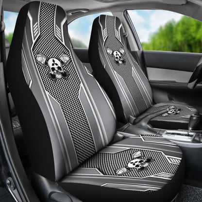 Black White Mechanic Skull Mitsubishi Car Seat Covers 210801 - YourCarButBetter