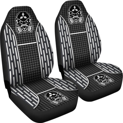 Black White Poison Gas Skull Mitsubishi Car Seat Covers 210801 - YourCarButBetter