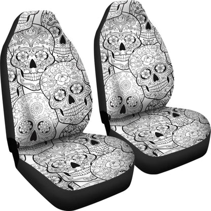 Black & White Sugar Skull Seat Covers 101819 - YourCarButBetter