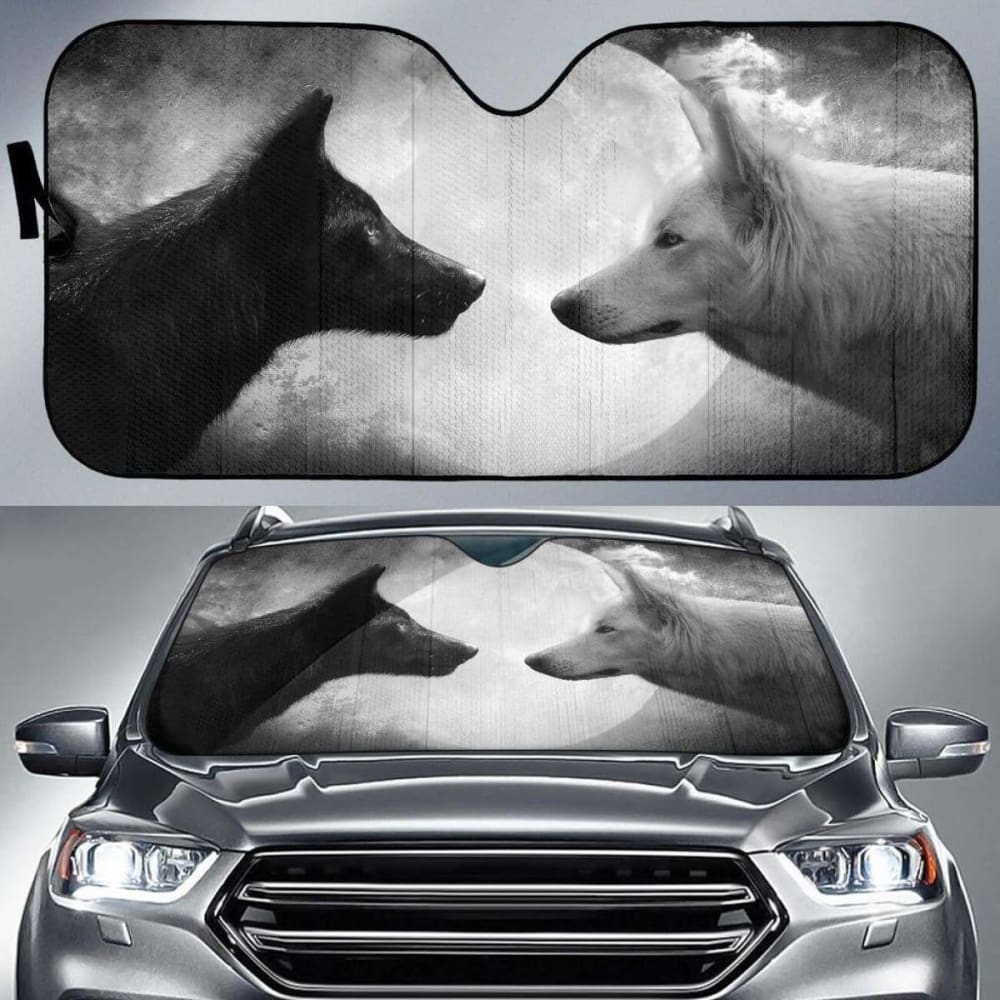 Black & White Wolf Auto Sun Shade 06 172609 - YourCarButBetter