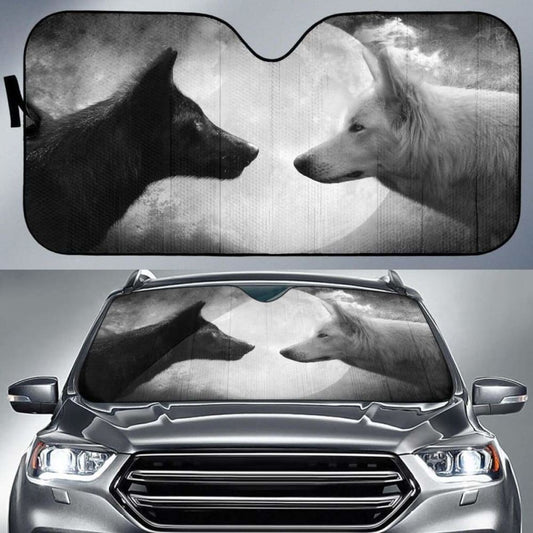 Black & White Wolf Auto Sun Shade 06 172609 - YourCarButBetter