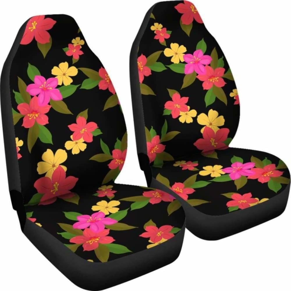 Black With Bright Tropical Flowers Car Seat Covers 153908 - YourCarButBetter