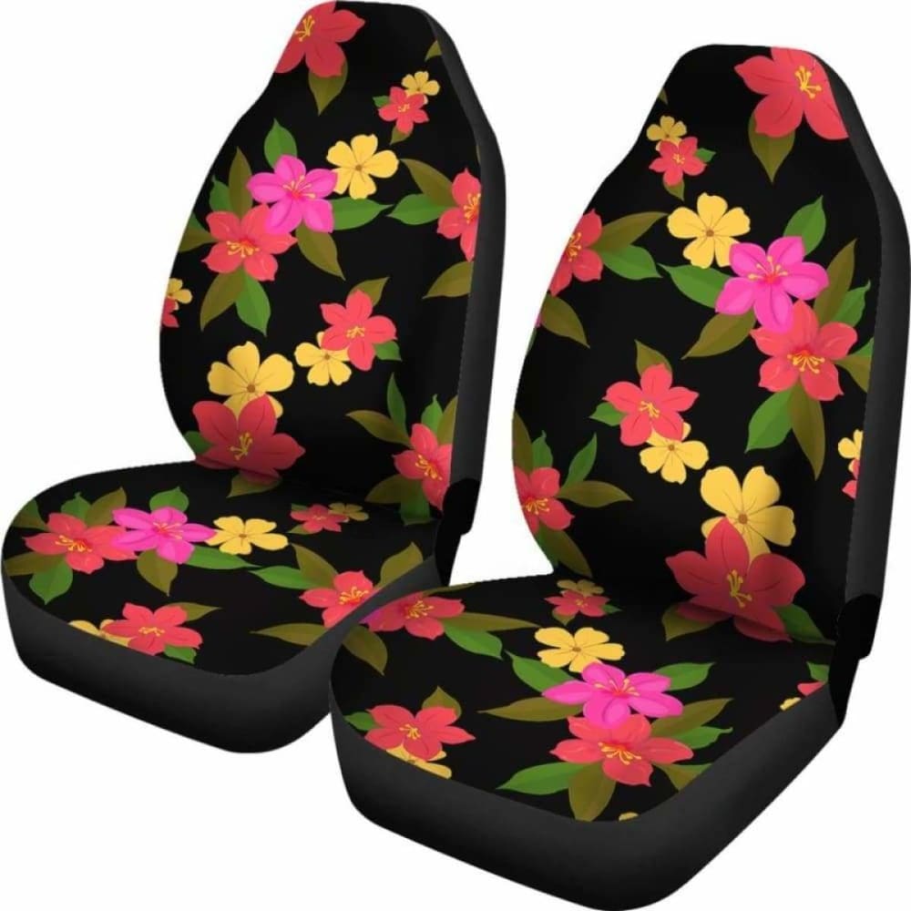Black With Bright Tropical Flowers Car Seat Covers 153908 - YourCarButBetter