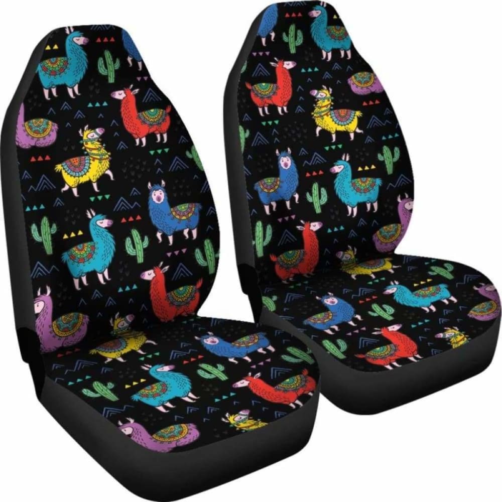 Black With Colorful Llamas Car Seat Covers Seat Protectors 102802 - YourCarButBetter