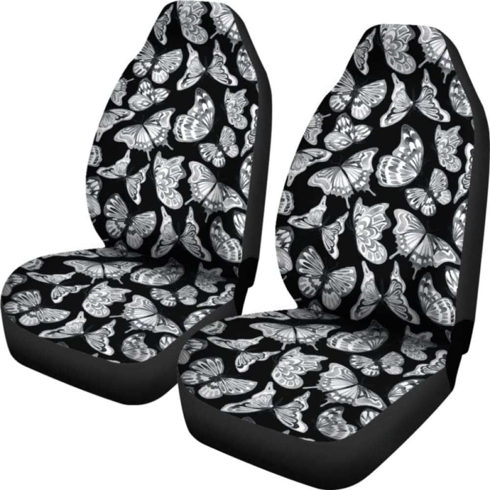 Black With Gray And White Butterflies Car Seat Covers 171204