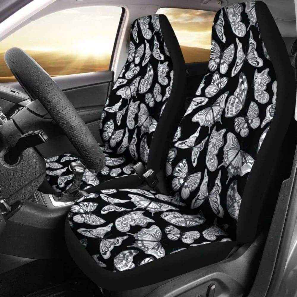 Black With Gray And White Butterflies Car Seat Covers 171204