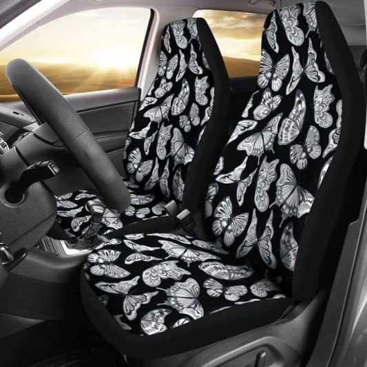 Black With Gray And White Butterflies Car Seat Covers 171204