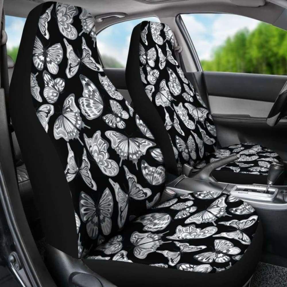 Black With Gray And White Butterflies Car Seat Covers 171204