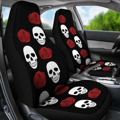 Black With Large Skulls And Roses Car Seat Covers 174510 - YourCarButBetter