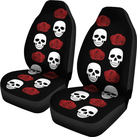 Black With Large Skulls And Roses Car Seat Covers 174510 - YourCarButBetter
