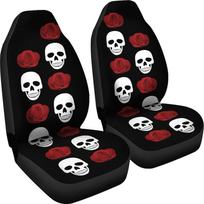 Black With Large Skulls And Roses Car Seat Covers 174510 - YourCarButBetter