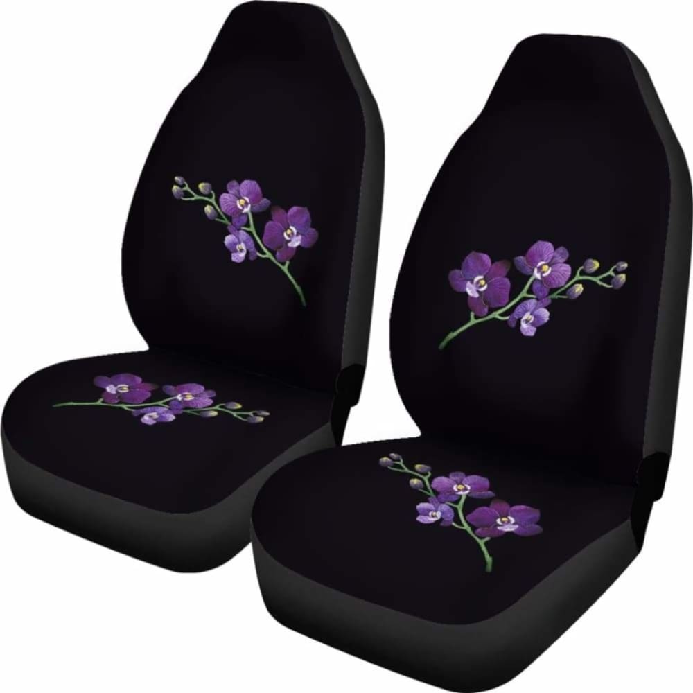 Black With Purple Orchids Car Seat Covers 174914 - YourCarButBetter