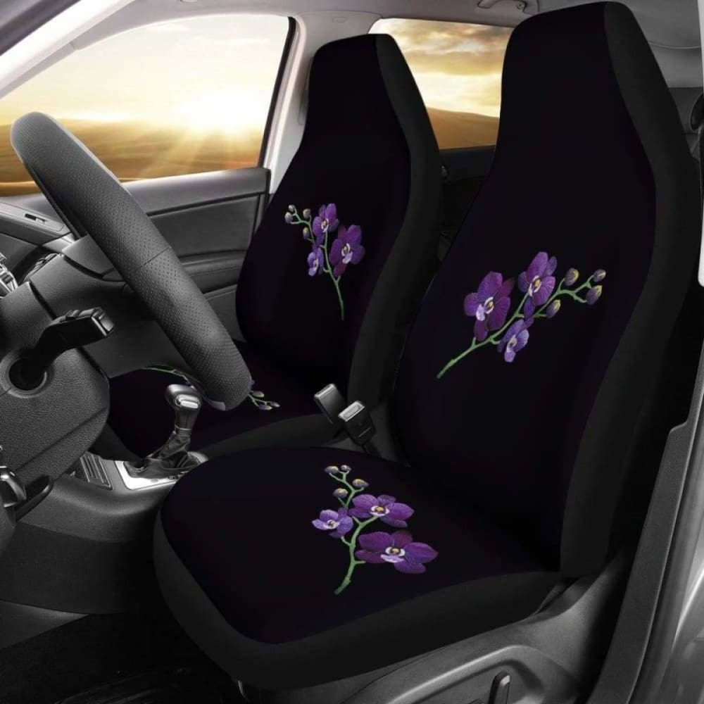 Black With Purple Orchids Car Seat Covers 174914 - YourCarButBetter