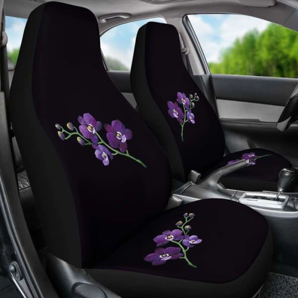 Black With Purple Orchids Car Seat Covers 174914 - YourCarButBetter