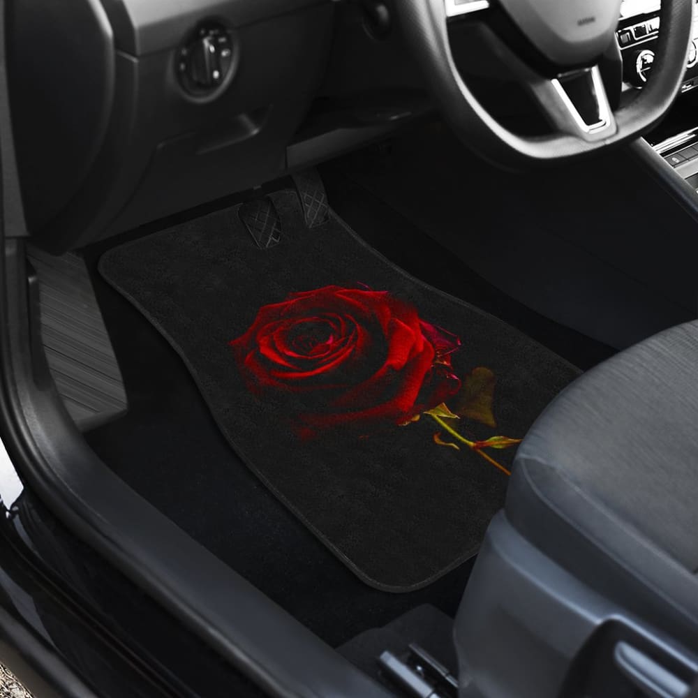 Black with Red Rose Blooming Car Floor Mats 210402 - YourCarButBetter