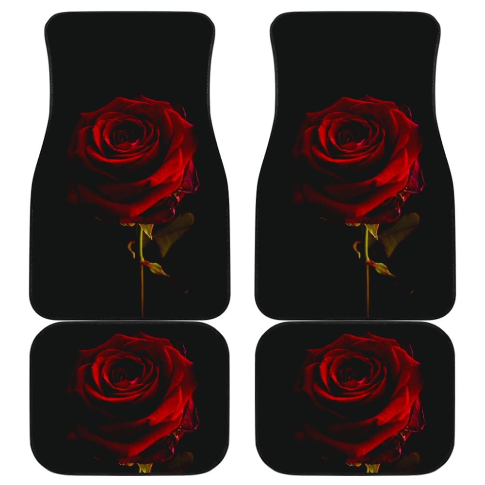 Black with Red Rose Blooming Car Floor Mats 210402 - YourCarButBetter