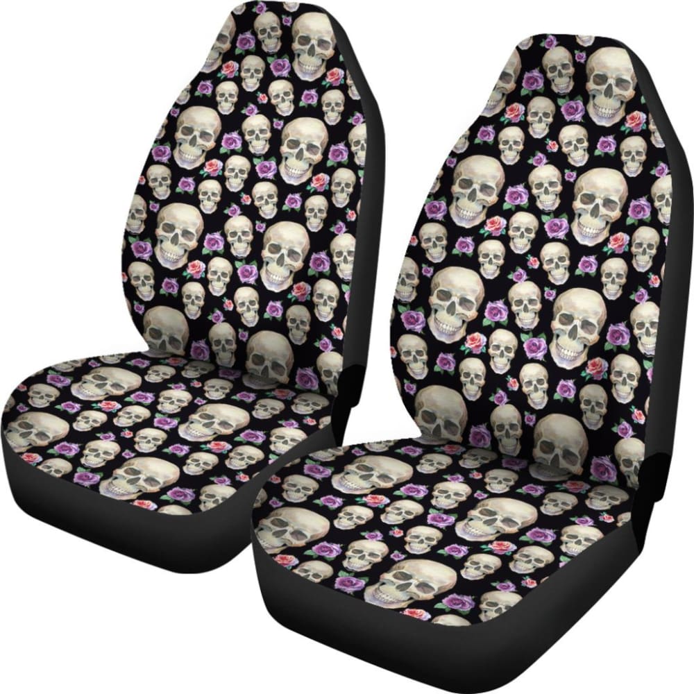 Black With Skulls And Roses Car Seat Covers 174510 - YourCarButBetter