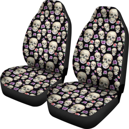 Black With Skulls And Roses Car Seat Covers 174510 - YourCarButBetter