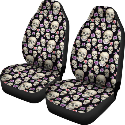 Black With Skulls And Roses Car Seat Covers 174510 - YourCarButBetter