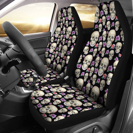Black With Skulls And Roses Car Seat Covers 174510 - YourCarButBetter