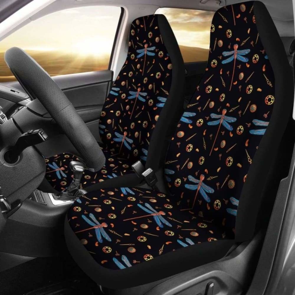 Black With Steampunk Dragonfly Pattern Car Seat Covers Seat Protectors 135711