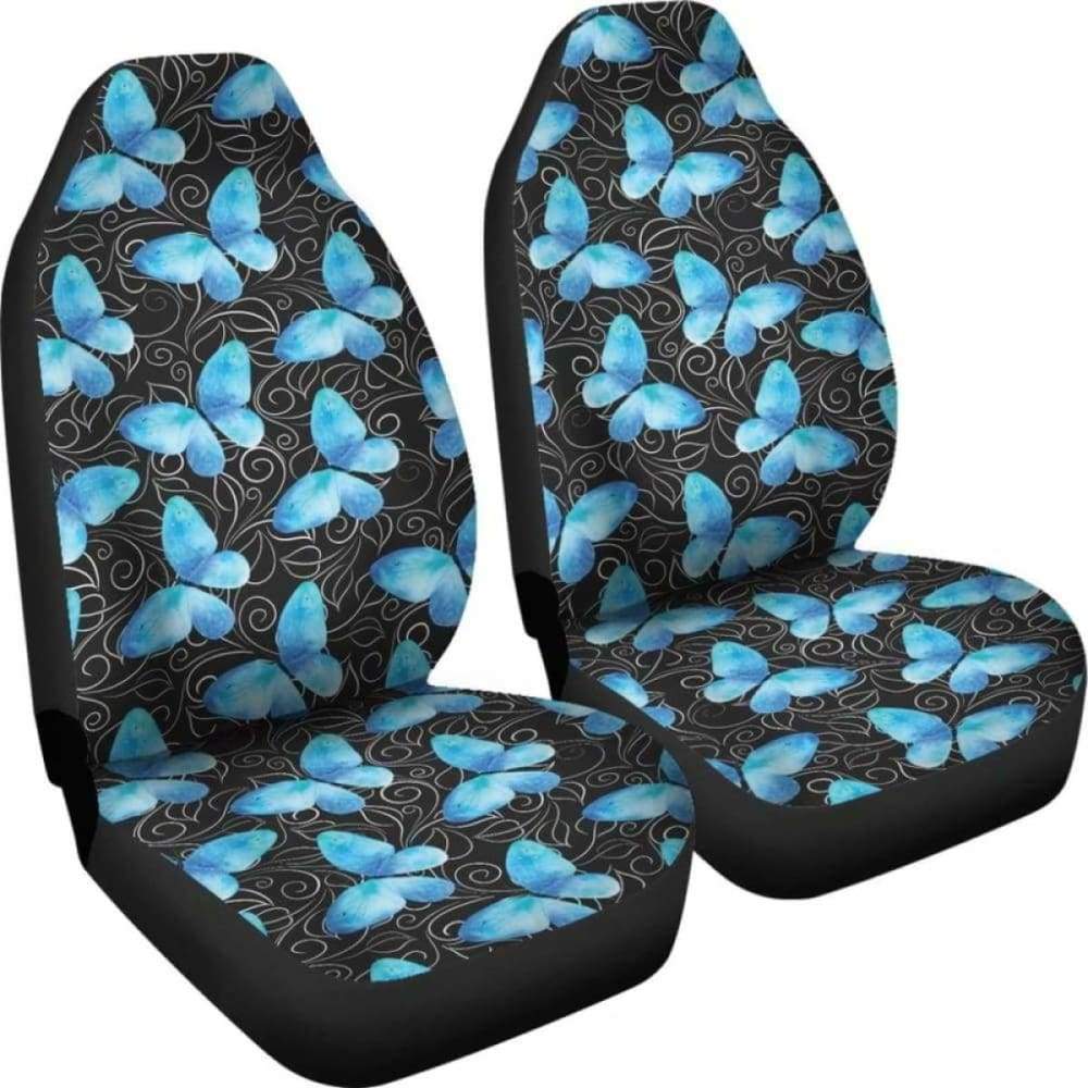 Black With White Leaves And Blue Butterflies Car Seat Covers 171204