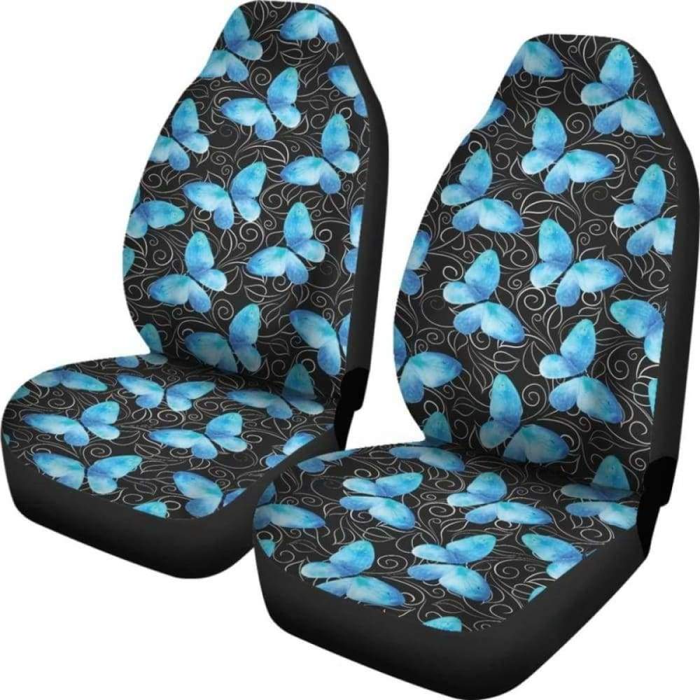 Black With White Leaves And Blue Butterflies Car Seat Covers 171204