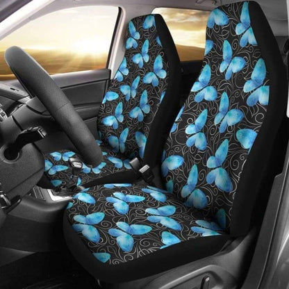Black With White Leaves And Blue Butterflies Car Seat Covers 171204