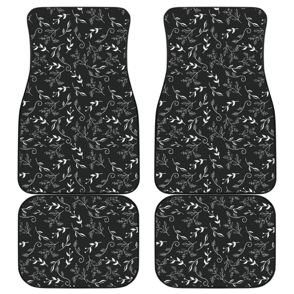 Black With White Leaves Pattern Car Floor Mats 213101 - YourCarButBetter