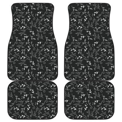 Black With White Leaves Pattern Car Floor Mats 213101 - YourCarButBetter
