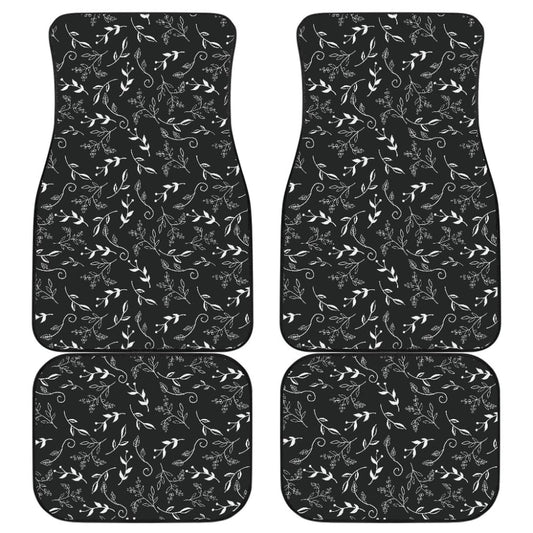 Black With White Leaves Pattern Car Floor Mats 213101 - YourCarButBetter
