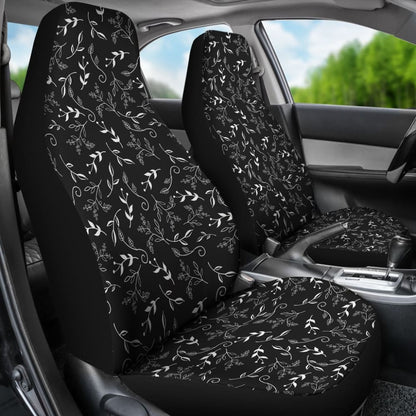Black With White Leaves Pattern Car Seat Covers 213101 - YourCarButBetter