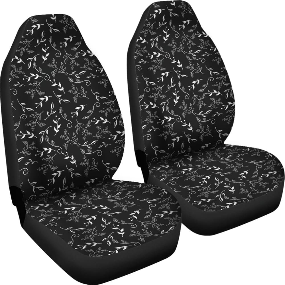 Black With White Leaves Pattern Car Seat Covers 213101 - YourCarButBetter