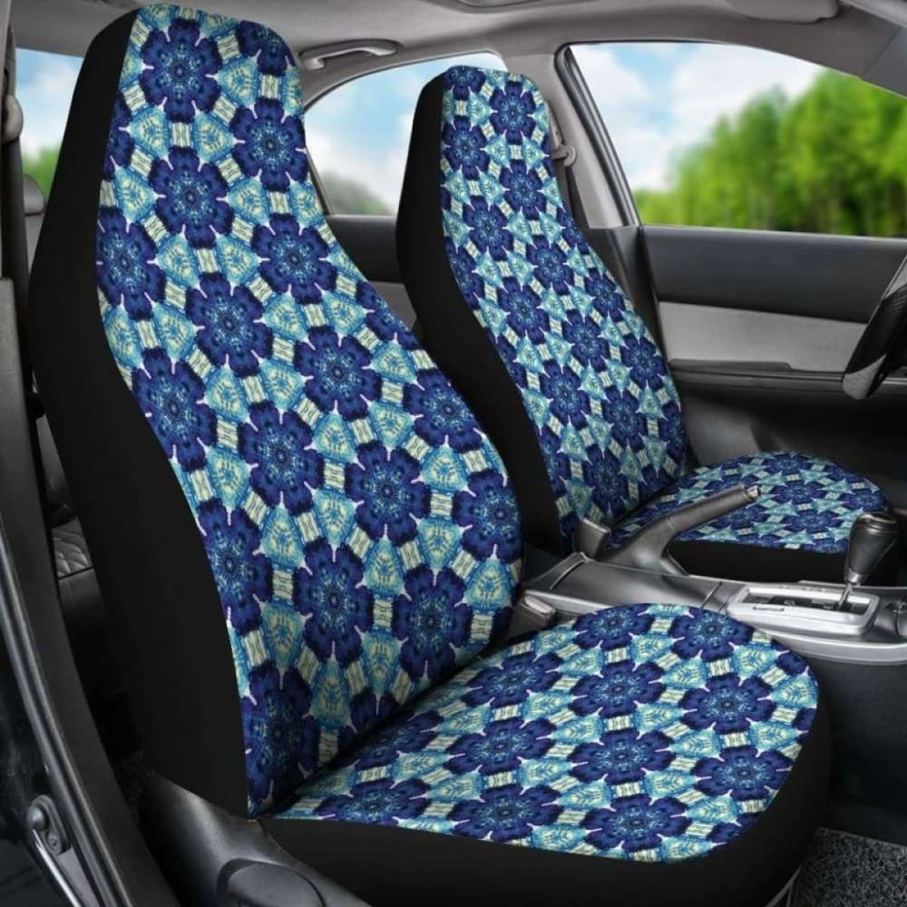 Blue Boho Flowers Shibori Tye Die Style Abstract Pattern Car Seat Covers 154230 - YourCarButBetter