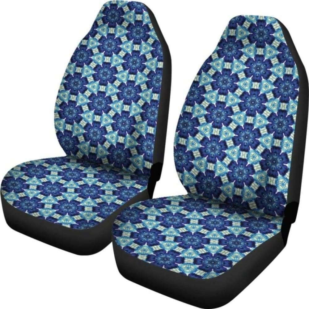 Blue Boho Flowers Shibori Tye Die Style Abstract Pattern Car Seat Covers 154230 - YourCarButBetter