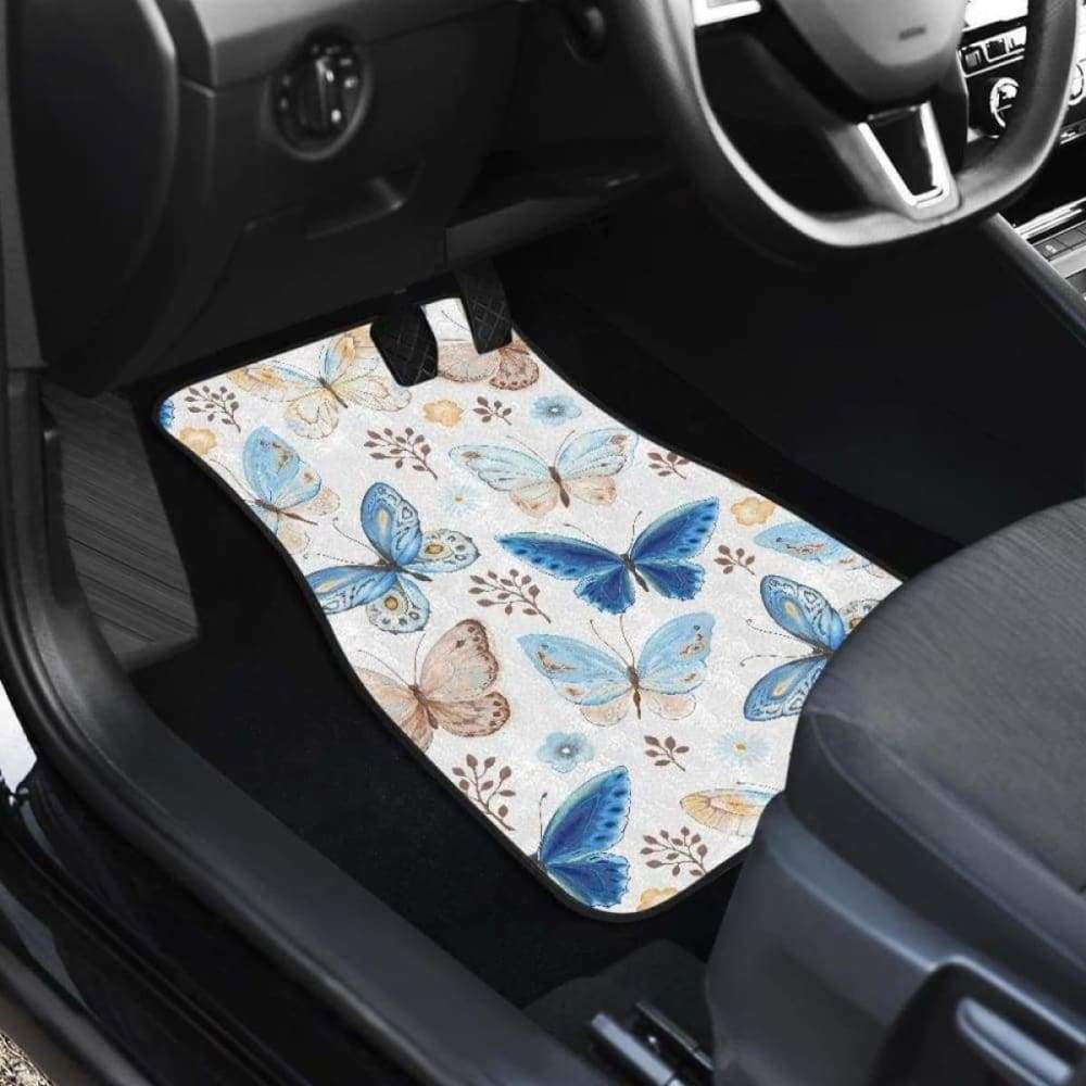Blue Butterfly Pattern Front And Back Car Mats 202905