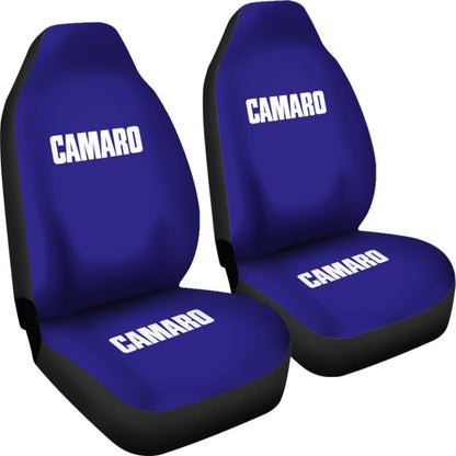 Blue Camaro White Letter Car Seat Covers 211004 - YourCarButBetter