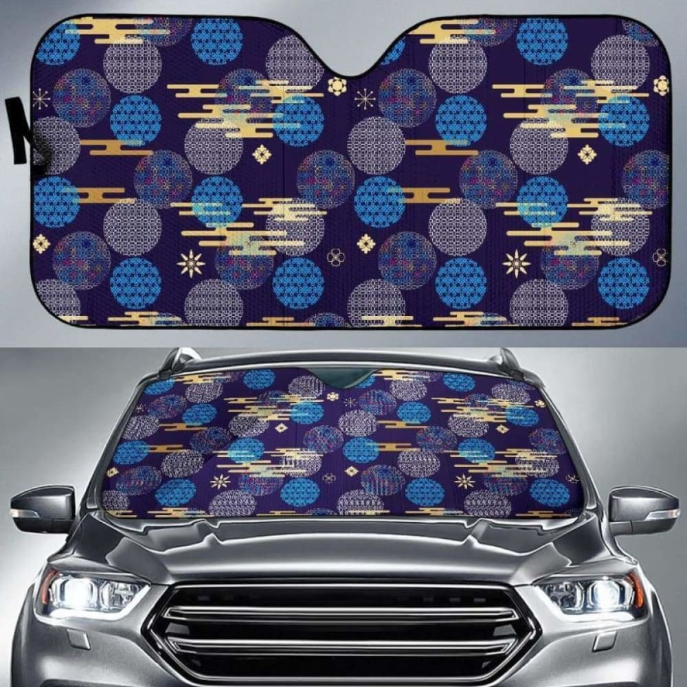 Blue Japanese Pattern Cloud Wave Flower Car Auto Sun Shades 094201 - YourCarButBetter