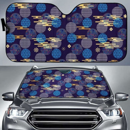 Blue Japanese Pattern Cloud Wave Flower Car Auto Sun Shades 094201 - YourCarButBetter