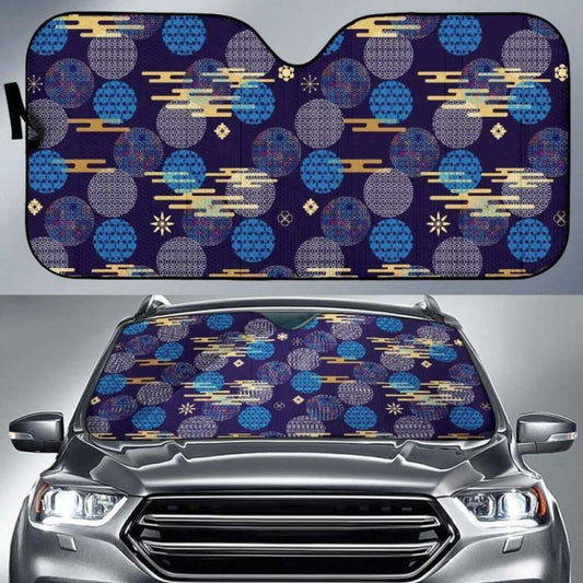 Blue Japanese Pattern Cloud Wave Flower Car Auto Sun Shades 094201 - YourCarButBetter