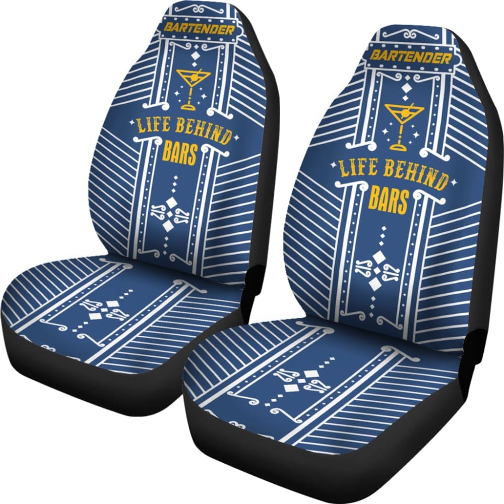 Blue Life Behind Bars Bartender Gold Letter Printed Car Seat Covers 211601 - YourCarButBetter