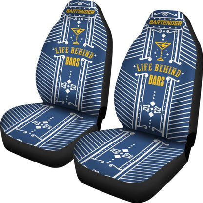 Blue Life Behind Bars Bartender Gold Letter Printed Car Seat Covers 211601 - YourCarButBetter