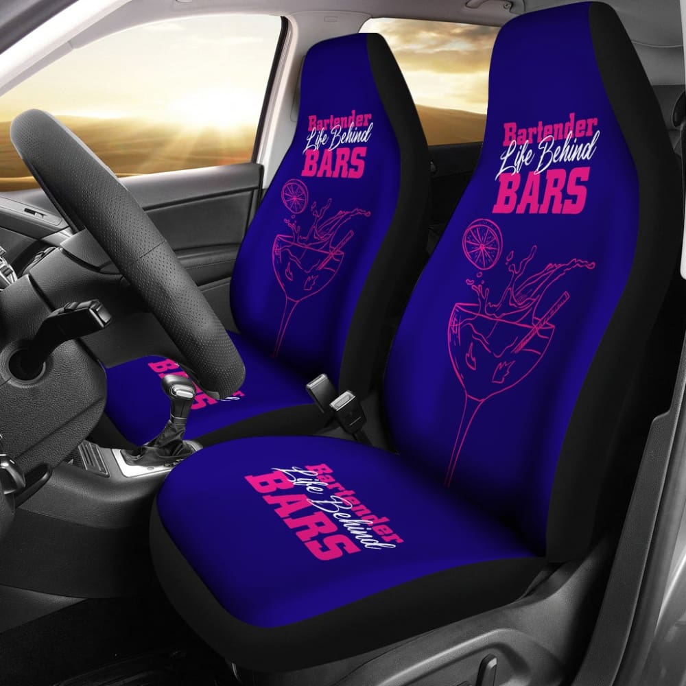 Blue Life Behind Bars Bartender White And Pink Letter Car Seat Covers 211601 - YourCarButBetter
