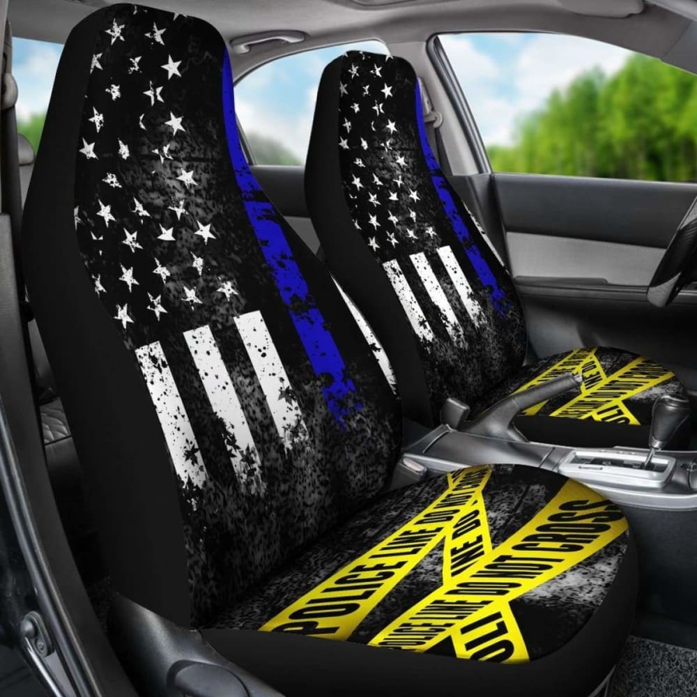 Blue Line Police Car Seat Covers Set Of 2 153908 - YourCarButBetter